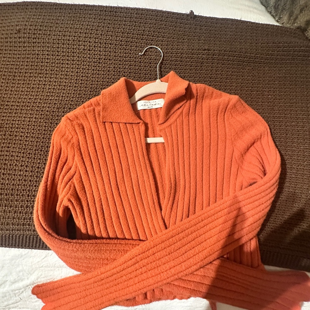 Aritzia Bold Orange Ribbed Cardigan